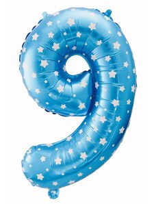 Godan Fóliový balón číslo 9 s hviezdičkami - modrá - 65 cm