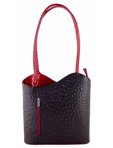 Mondo Italia, s.r.o. Kožená kabelka na rameno/batoh 1260 čierna+červená Made in Italy