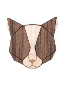 BeWooden Drevená brošňa Grey Cat Brooch