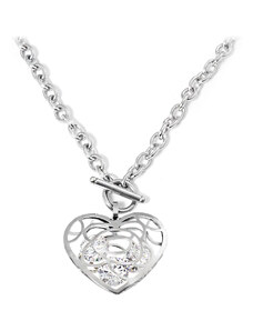 BM Jewellery Dámsky náhrdelník 3,5 cm z chirurgickej ocele srdce so zirkónmi S999110