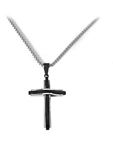 BM Jewellery Pánsky náhrdelník čierno strieborný z chirurgickej ocele kríž S1001070