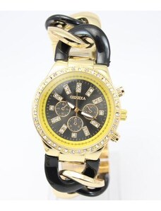 Beangel Dámske hodinky Geneva - náramok reťaz Gold Black