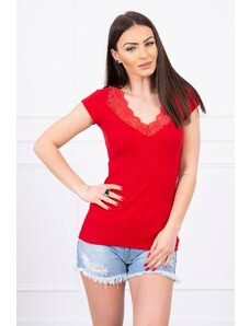 Kesi Blouse with lace neckline red