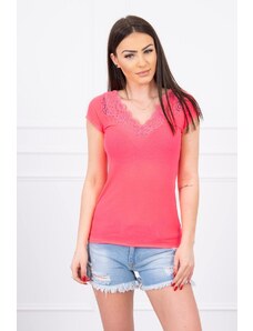 Kesi Blouse with lace neckline pink neon