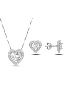Klenoty Amber Strieborná sada šperkov srdca - náušnice, náhrdelník