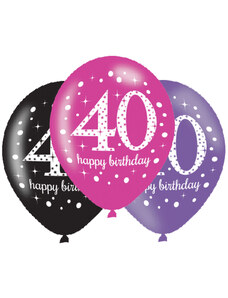Amscan Latexové balóny narodeninové číslo 40 - ružová párty 6 ks