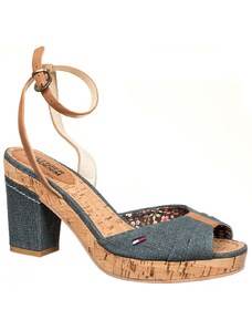 Tommy Hilfiger dámské sandále na podpatku hnědo modré