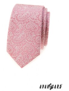 Púdrovo ružová slim kravata so vzorom Paisley Avantgard 571-22009