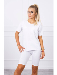 MladaModa Súprava top + krátke legíny model 9099 biela