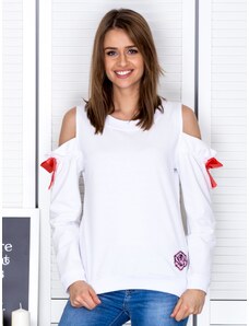 Fashionhunters White hoodie with cut-outs on the shoulders and bows