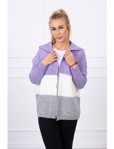 MladaModa Trojfarebný sveter s kapucňou a s netopierími rukávmi farba lila+ecru+šedá