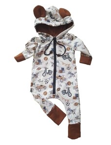 ZuMa Style Overal pre bábätká chlapčenský s kapucňou a uškami - 98, Karamel