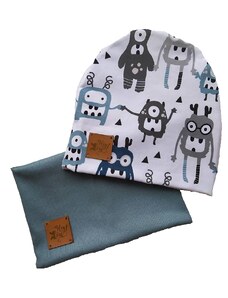 ZuMa Style Detská čiapka a šatka - chlapčenský set s príšerkami - 38-42cm