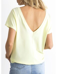 Fashionhunters Light yellow T-shirt with back neckline