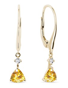 Zlaté visiace náušnice s citrínom a diamantmi KLENOTA K0615023