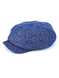 Modrá tvídová bekovka - vlna a kašmír - Carlsbad Hat Co. s kožúškom vo vnútri (umelá kožušina)