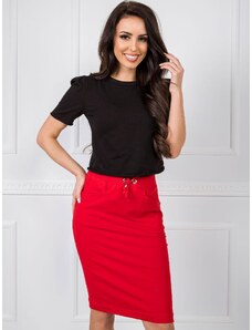 Basic Červená puzdrová sukňa s vreckami a zadným rozparkom
