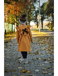 ZuMa Style Dievčenské šaty s volánikom a čiernou mašľou na chrbte - 80, Horčicová