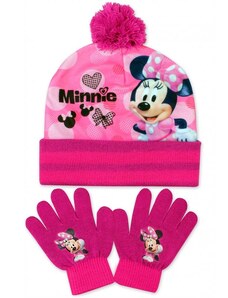 Setino Detská / dievčenská zimná čiapka + prstové rukavice Minnie Mouse - Disney -