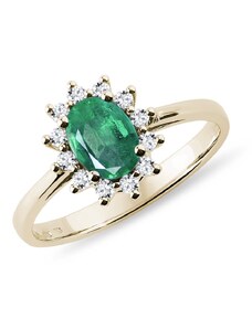 Smaragdový prsteň zo žltého zlata s briliantmi KLENOTA K0070043