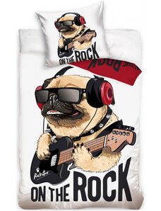 Carbotex Bavlnené posteľné obliečky pes Mops on The Rock - 100% bavlna, renforcé - 70 x 90 cm + 140 x 200 cm
