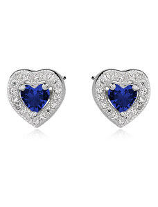 Klenoty Amber Strieborné náušnice modré srdce v srdci - zirkón