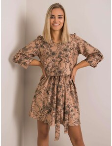 BASIC Béžové šaty s kvetinovým vzorom LK-SK-508143.72P-beige/green