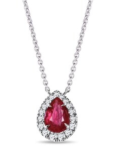 Elegantný diamantový náhrdelník z bieleho zlata s rubínom KLENOTA K0814052