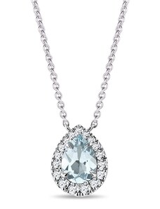Elegantný diamantový náhrdelník z bieleho zlata s akvamarínom KLENOTA K0814022