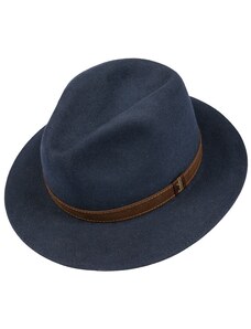 Unisex modrý klobúk Borsalino s hnedým koženým pásikom