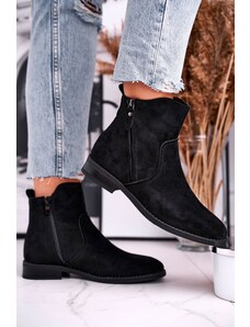 Basic Čierne semišové kovbojské členkové topánky na plochých podpätkoch pre dámy