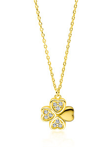Klenoty Amber Strieborný náhrdelník - štvorlístok žlté zlatenie