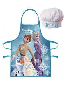 Javoli Detská / dievčenské zástera a kuchárska čiapka Ľadové Kráľovstvo - Frozen / Elsa a Anna - modrá