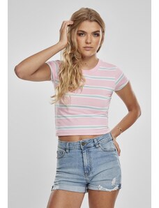 UC Ladies Women's Stripe Cropped T-Shirt Girls' Pink/Ocean Blue