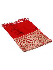 Pranita Kašmírsky vlnený šál vyšívaný hodvábom tmavočervený so zlatou farbou