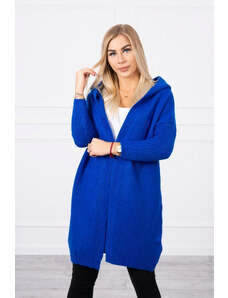 MladaModa Kardigánový sveter s kapucňou a netopierími rukávmi model 2020-14 farba kráľovská modrá