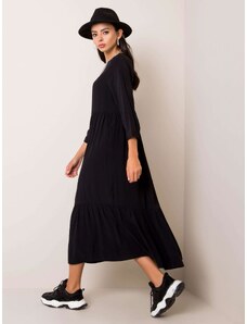 FRESH MADE Čierne dámske dlhé voľnočasové šaty s trojštvrťovým rukávom