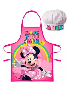 EUROSWAN Detská / dievčenská zástera s kuchárskou čiapkou Minnie Mouse - Disney - motív s dúhou - pre deti 3 - 8 rokov