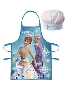 EUROSWAN Detská / dievčenská zástera s kuchárskou čiapkou Ľadové kráľovstvo 2 - Frozen 2 - motív Anna a Elsa s Olafom - pre deti 3 - 8 ro