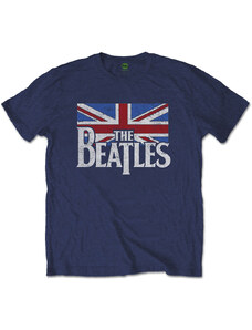 RUKA HORE Pánske tričko The Beatles Drop T Logo & Vintage Flag Modrá