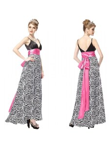 Ever Pretty dlouhé zebrované spoločenské šaty s růžovou stuhou