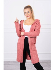 MladaModa Kardigánový sveter s kapucňou a vreckami model 2020-10 ružový