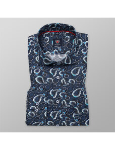 Willsoor Pánska košeľa Slim Fit tmavo modrá so vzorom paisley 12278
