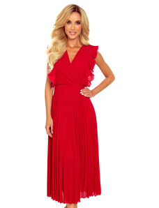 Pleated dress with ruffles and a Numoco neckline