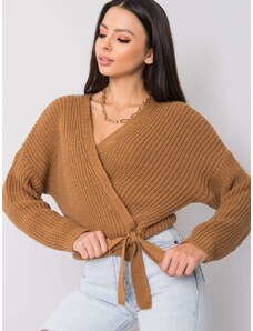 Basic Hnedý pletený sveter s viazaním Alisa SUBLEVEL