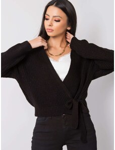 Basic Čierny pletený sveter s viazaním Alisa SUBLEVEL