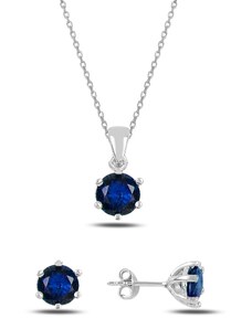 Klenoty Amber Strieborná sada šperkov tmavo modrá - náušnice, náhrdelník