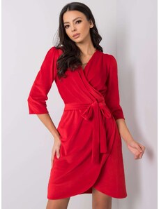 LAKERTA Velúrové červené zavinovacie šaty s opaskom