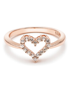 Emporial pozlátený strieborný prsteň Trblietavé srdce Rose Gold 14k ružové zlato R14