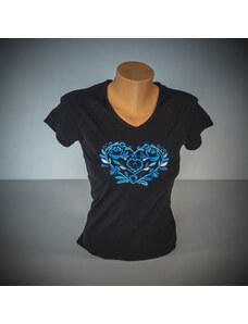 Creative Art Čierne tričko s modrou výšivkou